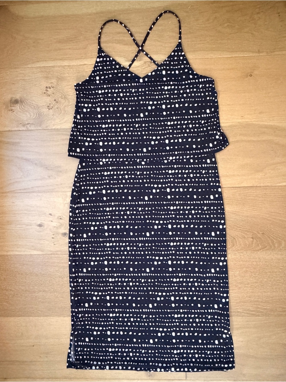NWT Banana Republic Crossback Slip Dress Dot Print Black Pale Pink White Small